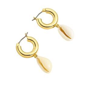 NWT J. Crew Shell Drop Gold Huggie Hoop Earrings